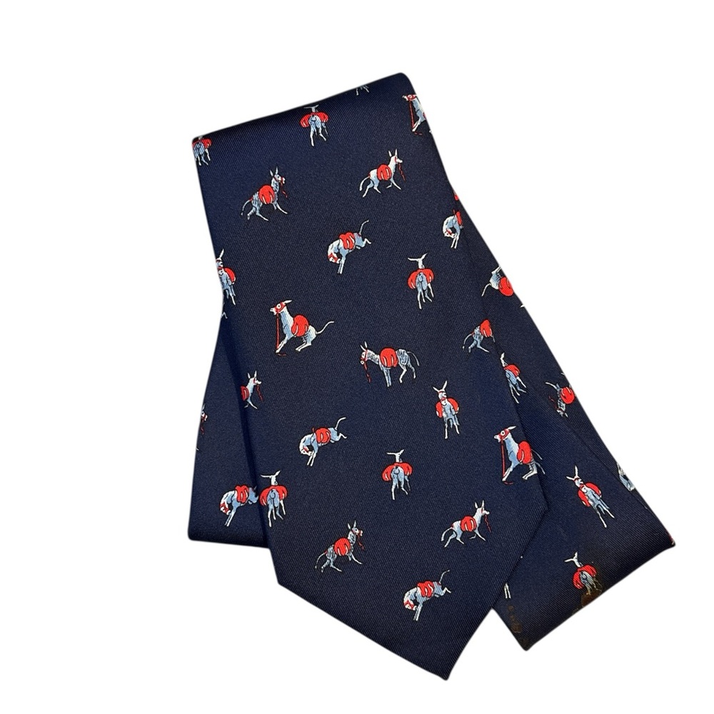 HERMES Navy Patterned Silk Tie